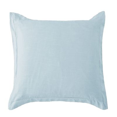 HiEnd Accents Luna Washed Linen Tailored Euro Sham, 27x27 inch, Light Blue Solid Color, Romantic Shabby Chic Farmhouse Traditional Style Luxury Bedding