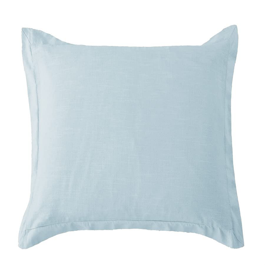 HiEnd Accents Luna Washed Linen Tailored Euro Sham, 27x27 inch, Light Blue Solid Color, Romantic Shabby Chic Farmhouse Traditional Style Luxury Bedding