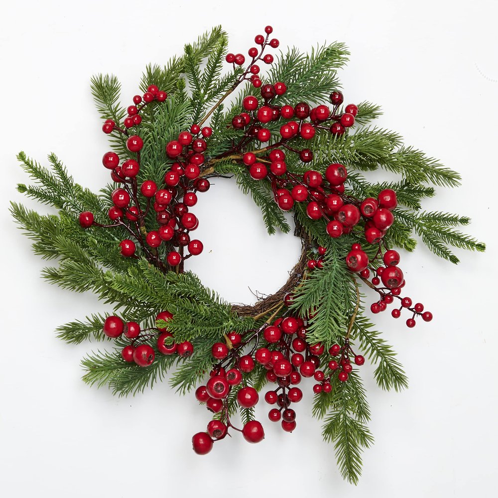 20" Red Berries and Cedar Wreath