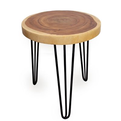 ANDALUCA Natural Wood Slab Round Accent End Table (Saman Wood)