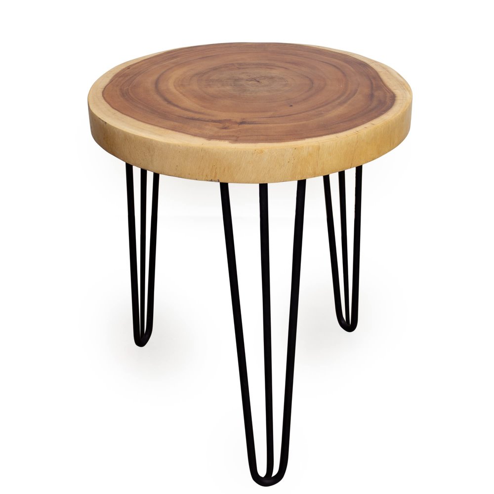 ANDALUCA Natural Wood Slab Round Accent End Table (Saman Wood)