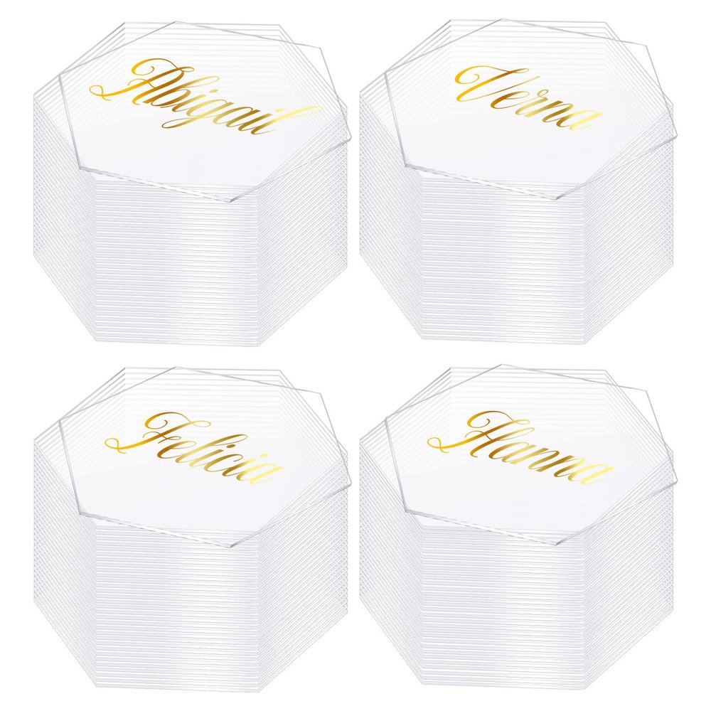 Chunful 120 Pcs Clear Acrylic Place Cards Acrylic Table Number Card Blank Name Plate Seating Chart Sign for Wedding DIY Table Setting Banquet Dinner Party(Hexagonal Style)