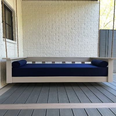 Mattress-Covers Sunbrella Twin Size Outdoor Mattress Cover & Two 21x7 Matching Round Bolster Pillows in Navy, Blue (00318)