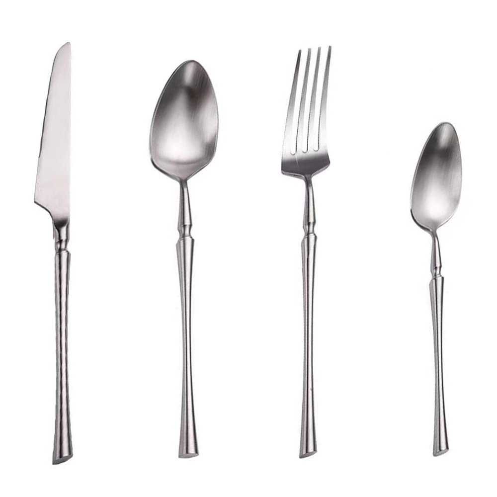 Matte Silverware Set 24 Piece Stainless Steel Flatware Set,Service for 6,Metal Tableware Cutlery Set,Kitchen Dinnerware Utensils Sets for Home and Party,Dishwasher Safe