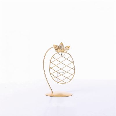 M8HHLAN Gold Metal Vase, Pineapple Outline Vase Leaf Shape Vase Table Vase Modern Flower Vases Decorated Vase with Glass Container, for Desks(Color:B)