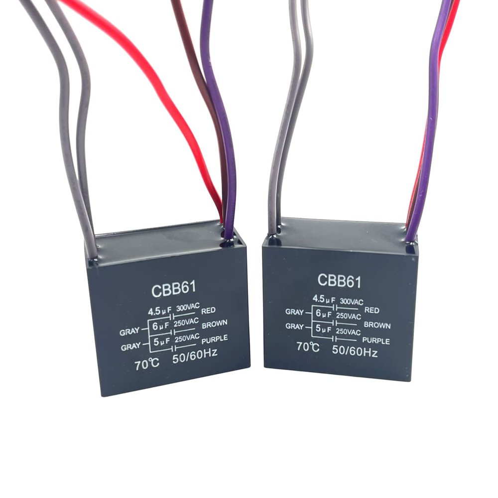 YJZR New 5 Wire Ceiling Fan Capacitor Replacement for New Tech CBB61, 250VAC 50/60 Hz, 4.5uf+6uf+5uf, 2Pcs