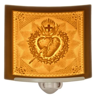 Sacred Heart of Jesus Lithophane Night Light Handmade by The Porcelain Garden, Decorative Wall Plug in Religious Bedroom, Bathroom, Kitchen