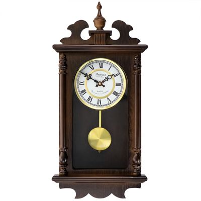 Bedford Clock Collection Leo 21 Inch Chestnut Wood Chiming Pendulum Wall Clock