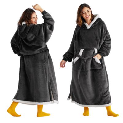 Bedsure Wearable Blanket Hoodie, Long Hooded Blanket Sweatshirt as Birthday Gifts for Women, Cozy Sherpa Hoodie for Adult, Standard, Charcoal