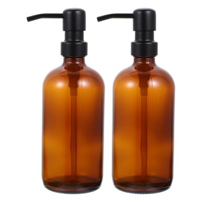 1 Set 18- Ounce Amber Glass Pump Bottles Empty Round Bottles Refillable Lotion Liquid Pump Bottles Soap Dispenser for Lotions Liquid Soap 500ml