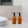 1 Set 18- Ounce Amber Glass Pump Bottles Empty Round Bottles Refillable Lotion Liquid Pump Bottles Soap Dispenser for Lotions Liquid Soap 500ml view 2