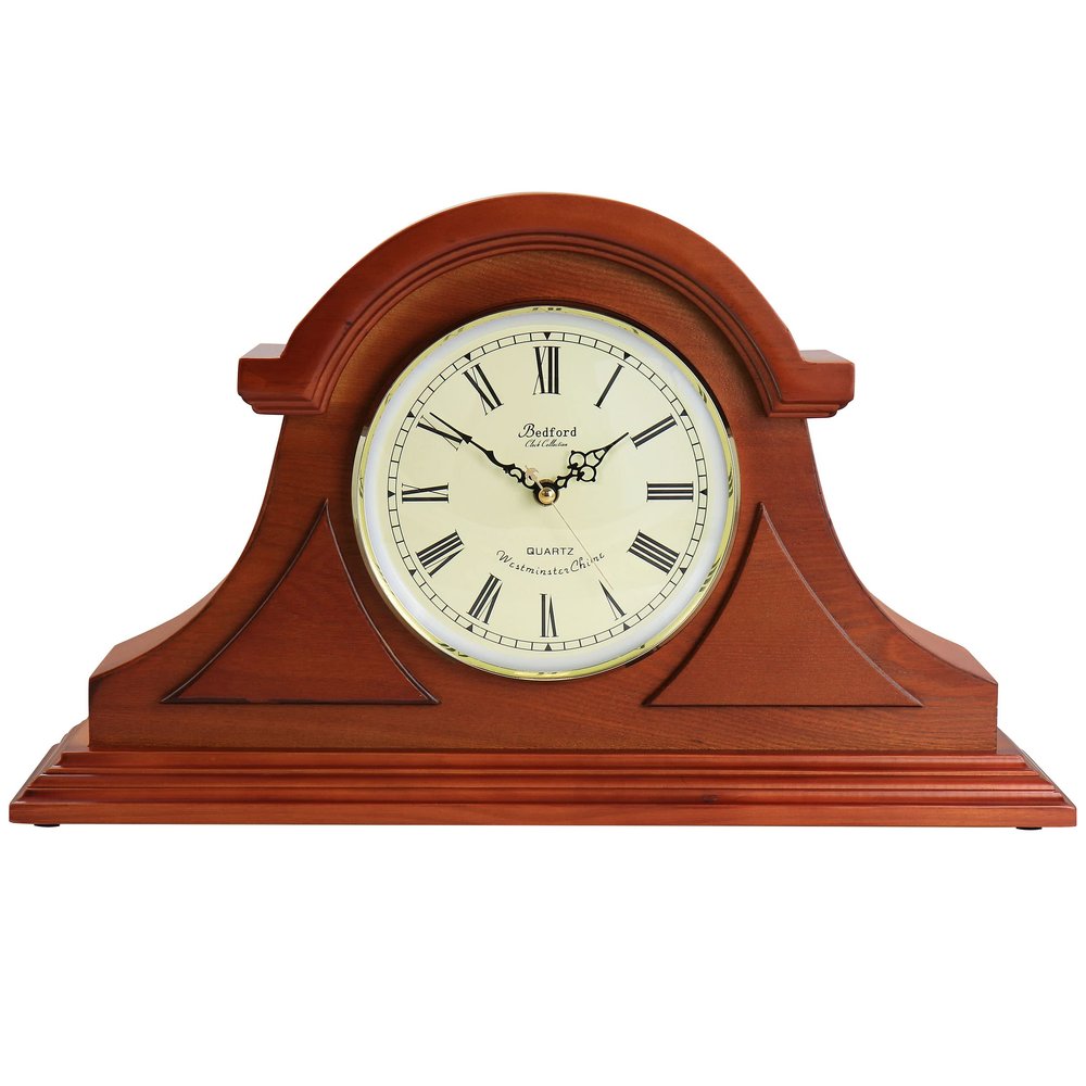 Bedford Clock Collection Mahogany Cherry Mantel Clock with Chimes