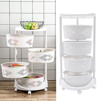 TFCFL Multi-Layer Kitchen Storage Rack,4-Tier Rotating Vegetable Organizer With Lockable Casters,Storage Standing Rack for Bathroom Living Room Bedroom,White (4-Tier)