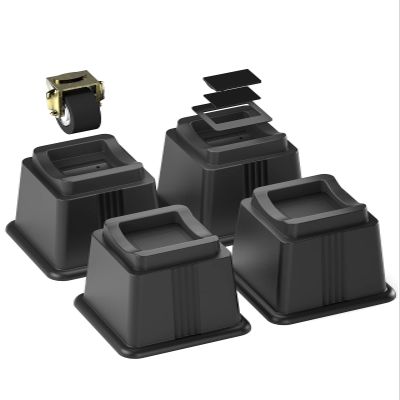 ZTON Bed Furniture Risers Elevation in Height 5" Heavy Duty Risers for Both Posts and Wheels of Sofa and Bed Support up to 2000 lbs.(Set of 4 Riser,Black)