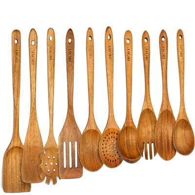 10 Pack Wooden Kitchen Utensils Set Wooden Utensils for Cooking Wooden Spoons and Spatula Set (10)