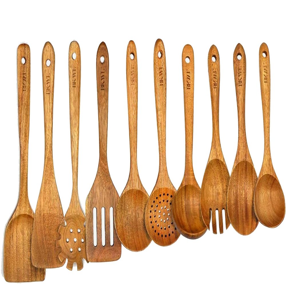 10 Pack Wooden Kitchen Utensils Set Wooden Utensils for Cooking Wooden Spoons and Spatula Set (10)