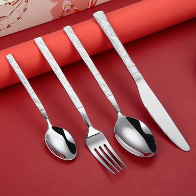 Hammered Silverware Set, 24-Piece Stainless Steel Square Flatware Set for 6, Retro Tableware Cutlery Set for Dining Room Kitchen & Restaurant Modern Design & Mirror Polished