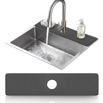 LOPNUR Faucet Mat for Kitchen Sink Cuttable, 24 Inch Long Sink Splash Guard Behind Faucet, Super Absorbent Diatomite Sink Protector Mat, Bathroom Water Splash Guard Fast Dry, Easy to Cut, Grey
