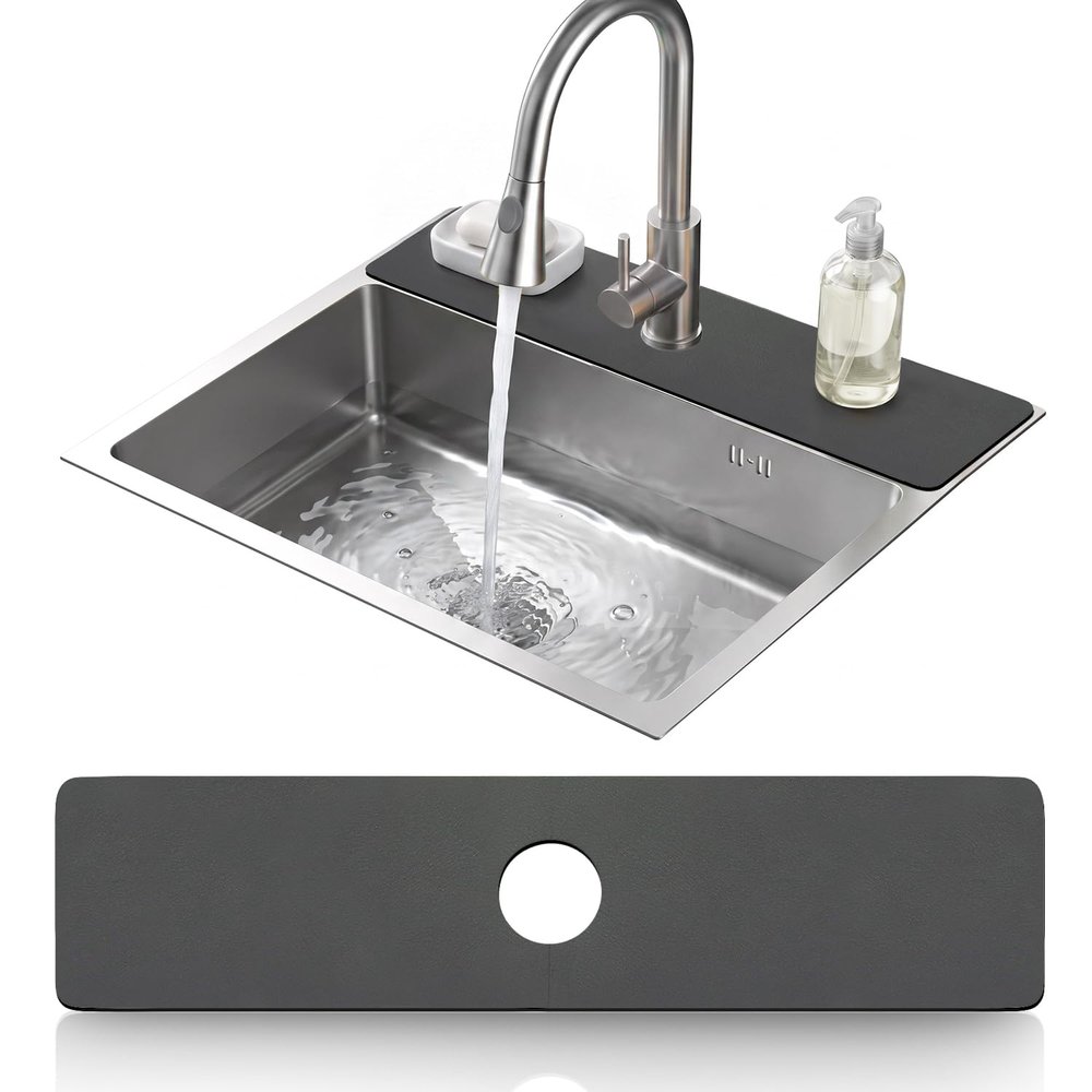 LOPNUR Faucet Mat for Kitchen Sink Cuttable, 24 Inch Long Sink Splash Guard Behind Faucet, Super Absorbent Diatomite Sink Protector Mat, Bathroom Water Splash Guard Fast Dry, Easy to Cut, Grey