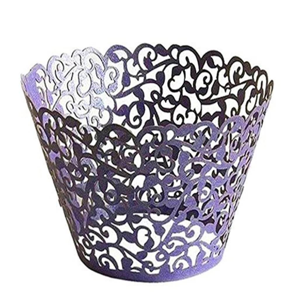 Paper Cup Little Vine Lace Cupcake Wrapper Paper Cups Box Cupcake Wrap for Wedding Birthday Party Baby Shower Decorations Dark Purple 25Pcs