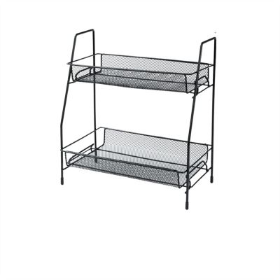 Kitchen trolley Kitchen Organizer Storage Shelf Double Layer Seasoning Jars Container Cosmetic Makeup Holder Bathroom Desktop Basket Vegetable racks for kitchens (Color : Black)