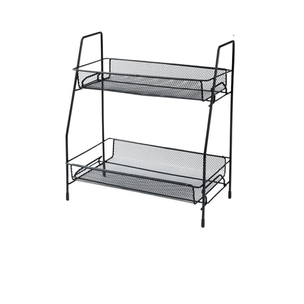 Kitchen trolley Kitchen Organizer Storage Shelf Double Layer Seasoning Jars Container Cosmetic Makeup Holder Bathroom Desktop Basket Vegetable racks for kitchens (Color : Black)