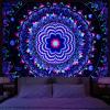 Amonercvita Blacklight Tapestry Trippy Mandala Tapestries UV Reactive Galaxy Stars Tapestry Psychedelic Neon Tapestries Wall Hanging Hippie Black Light Poster for Bedroom view 1