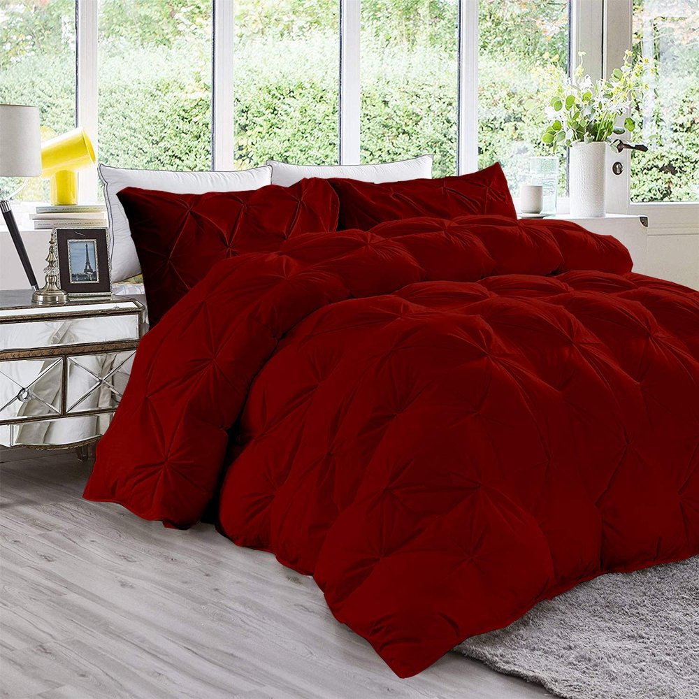 Amuze Bedding 1 Piece Pinch Pleated Comforter Premium 800 Thread Count 500 GSM 100% Egyptian Cotton Super Soft (Queen, Burgundy)