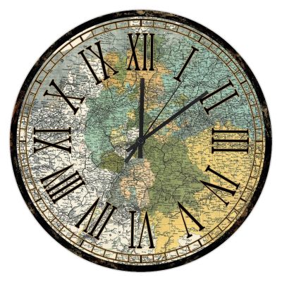 UFunhome World Map Design Wall Clock 10-Inch Battery Operated Silent Non-Ticking Vintage Round Wooden Clock Roman Numerals Indoor Wall Art Modern Decor for School Clasrrom Office