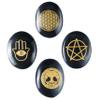 Crocon Black Agate Engraved Stone (Set of 4) Reiki Symbols Polished Palm Stones Sacred Geometry Symbols Set for Good Luck Pocket Stone Positive Healing Balancing Meditation Gemstone Gift Set view 1