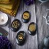 Crocon Black Agate Engraved Stone (Set of 4) Reiki Symbols Polished Palm Stones Sacred Geometry Symbols Set for Good Luck Pocket Stone Positive Healing Balancing Meditation Gemstone Gift Set view 2