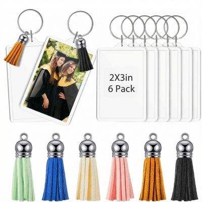 Henoyso 24 Sets 2x3 Inch Acrylic Photo Frame 2026 Graduation Customizable Keychain with Tassels Back to School Teacher Gift Picture Insert Blank Clear Picture Holder for DIY