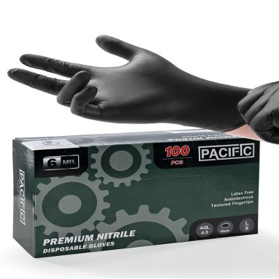 PACIFIC PPE 6-mil Heavy Duty Black Nitrile Gloves, Chemical Resistant, Food Safe, Latex Free Disposable Gloves for Mechanic, Cooking, and Cleaning, 100PCs, Large