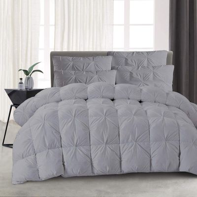 Amuze Bedding 1 Piece Pinch Pleated Comforter Premium 800 Thread Count 500 GSM 100% Egyptian Cotton Super Soft (King, Silver Grey)
