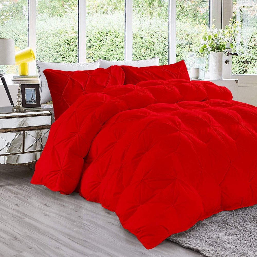 Amuze Bedding 1 Piece Pinch Pleated Comforter Premium 800 Thread Count 500 GSM 100% Egyptian Cotton Super Soft (Full, Red)