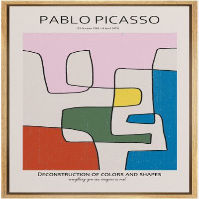 SIGNLEADER Framed Canvas Print Wall Art Picasso Multicolor Geometric Line Art Abstract Shapes Illustrations Modern Art Decorative Minimal Relax/Calm for Living Room, Bedroom, Office - 16"x24" Natural