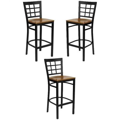 Home Square 31" Back Metal Bar Stool in Cherry - Set of 3