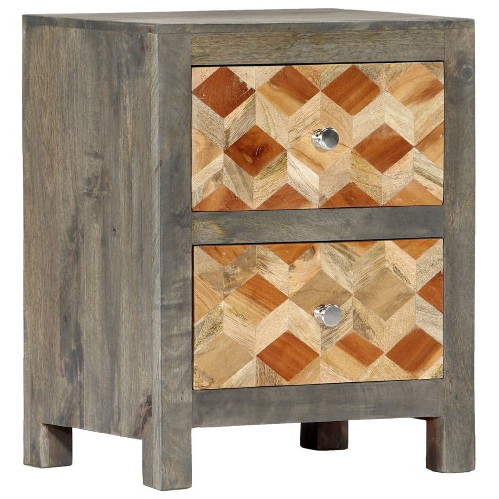 Bedside Cabinet,side table, plant stand,night cabinet, night stand, for apartments, houses, bedrooms ,living rooms,2 drawers with diamond shaped pattern, Gray 15.8"x11.8"x19.7" Solid Mango Wood