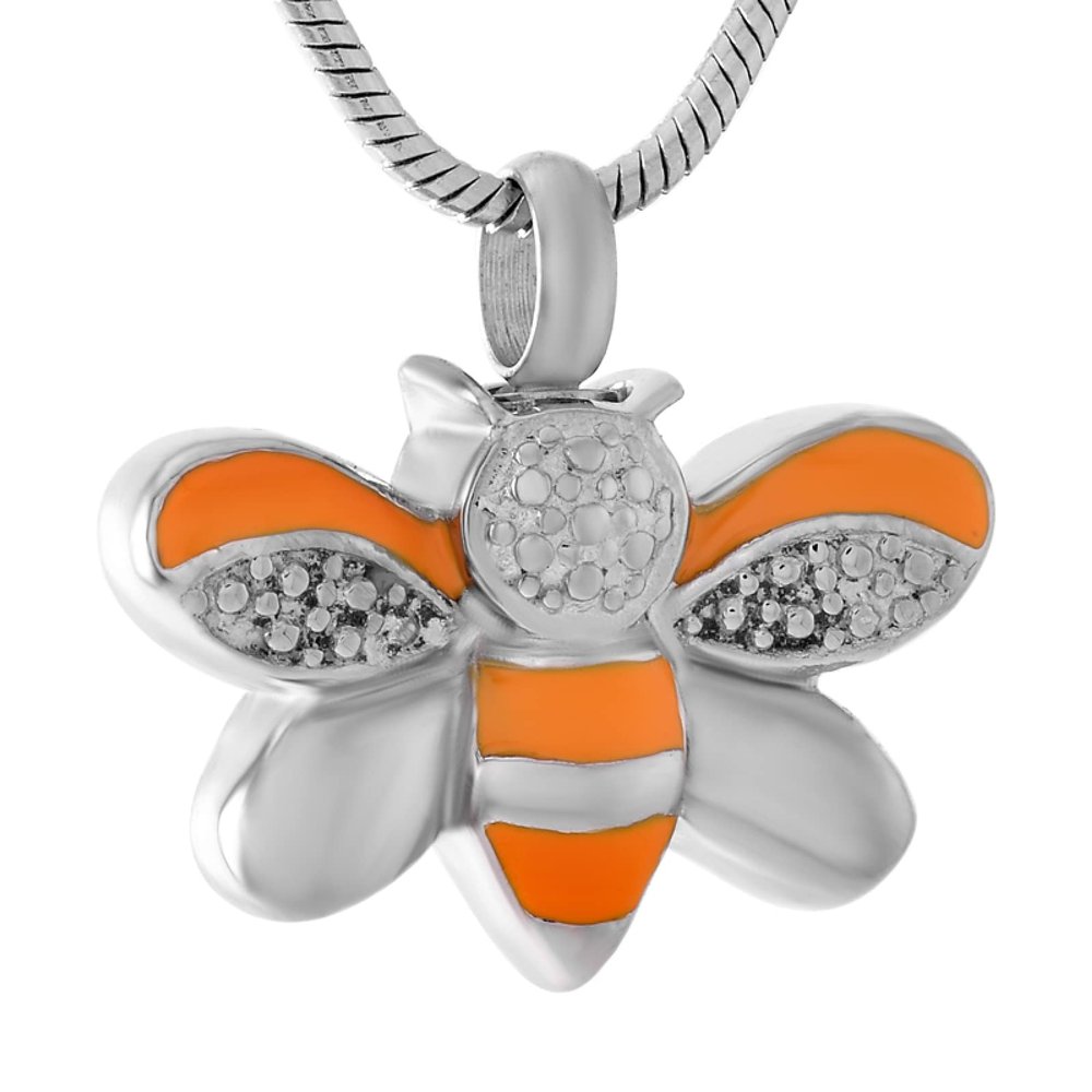 LiHiFG Pet Memorial Urn Jewelry Bees Cremation Necklace 316L Stainless Steel Pet Keepsake Pendant for Animal Ashes