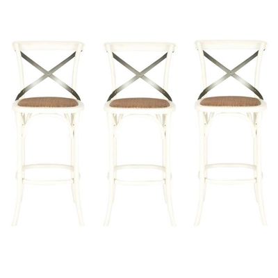 Home Square 44.1" H Oak Wood Barstool in Ivory - Set of 3