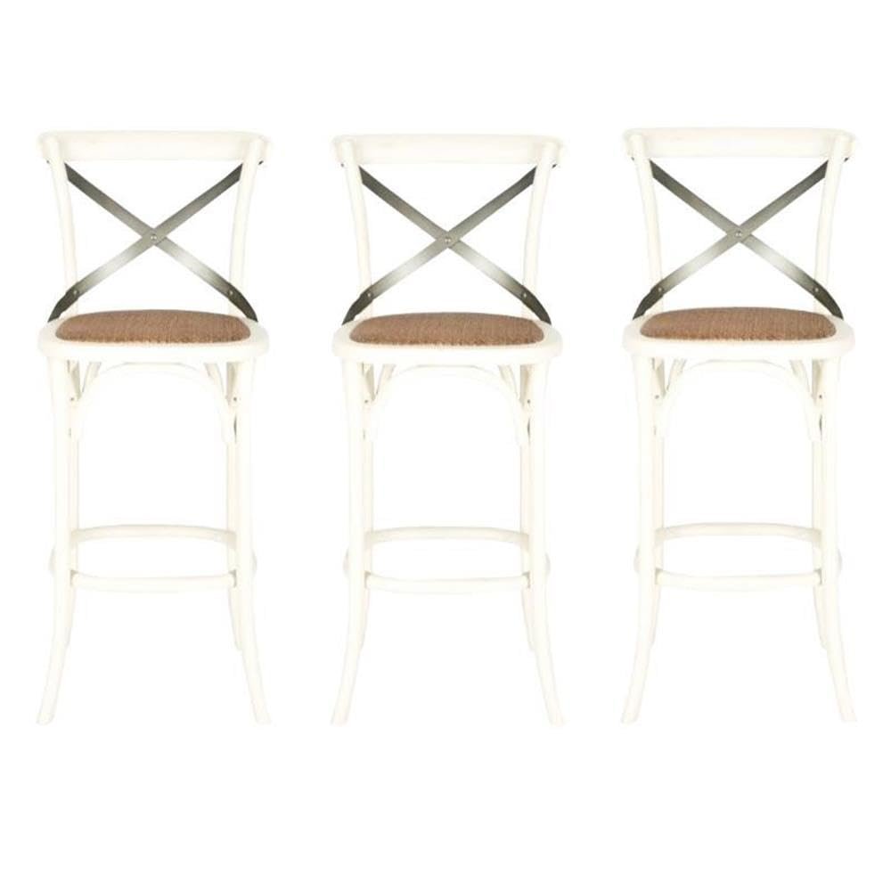 Home Square 44.1" H Oak Wood Barstool in Ivory - Set of 3