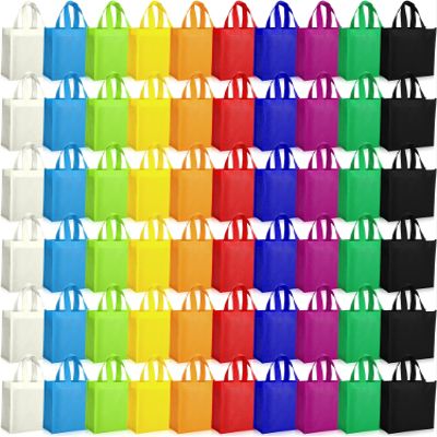 Boao 60 Pack Non Woven Tote Bags Bulk, Reusable Large Gift Bags with Handle, Foldable Grocery Tote for Party, 14 x 10 Inch(Multicolor)