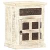 Bedside Cabinet,night cabinet, night stand, bedroom cabinet,for apartments, houses, bedrooms ,living rooms,Includes 1 door and 1 drawer with carved pattern, White 15.7"x11.8"x19.7" Solid Mango Wood view 1
