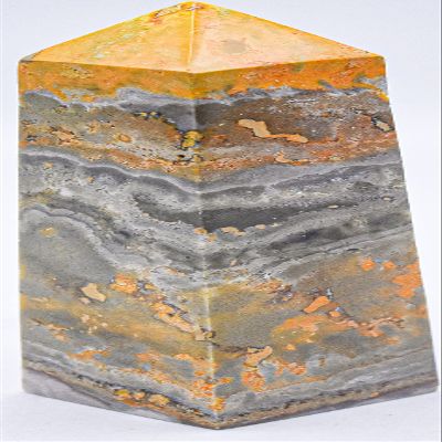 3.5" 110g Silverish Orange Layered Bumble Bee Jasper Obelisk Polished Natural Gemstone Crystal Mineral Collectible Specimen Tower - Indonesia