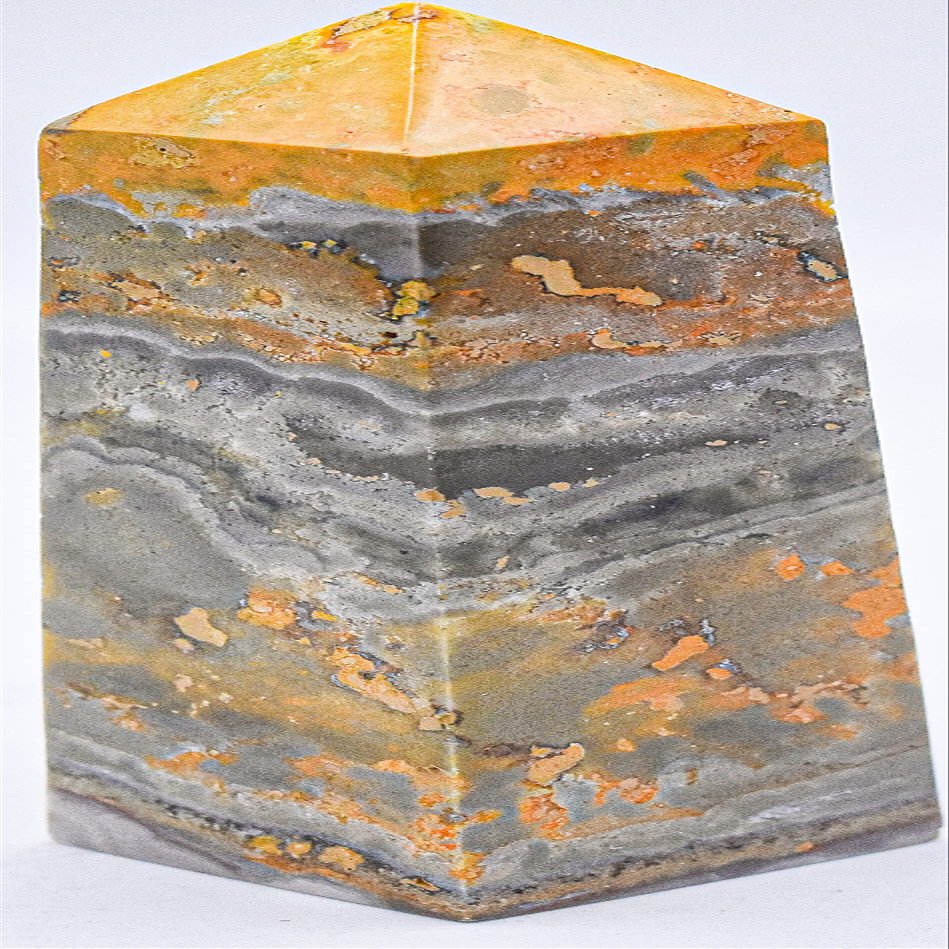 3.5" 110g Silverish Orange Layered Bumble Bee Jasper Obelisk Polished Natural Gemstone Crystal Mineral Collectible Specimen Tower - Indonesia