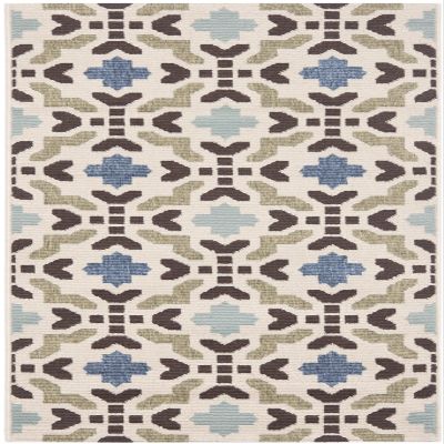 SAFAVIEH Washable Rug Outdoor Veranda Collection - 2' x 3'7", Cream & Aqua, Non-Shedding & Easy to Clean, Ideal for Entryway, Patio, Kitchen, Mudroom, Front Door (VER056-0613)