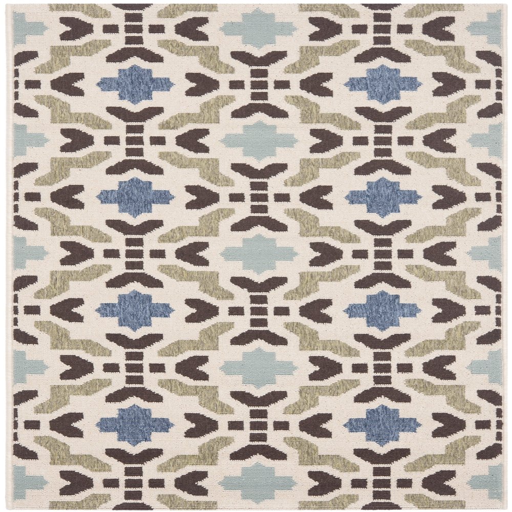 SAFAVIEH Washable Rug Outdoor Veranda Collection - 2' x 3'7", Cream & Aqua, Non-Shedding & Easy to Clean, Ideal for Entryway, Patio, Kitchen, Mudroom, Front Door (VER056-0613)