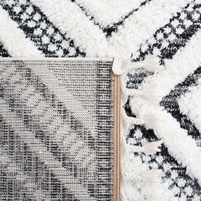 SAFAVIEH Area Rug 8x10 - Moroccan Tassel Shag Collection - Large - Ivory & Grey, Boho Design, Non-Shedding & Easy Cleaning, Plush Pile, Ideal for Living Room, Bedroom, Dining Space (MTS636A)