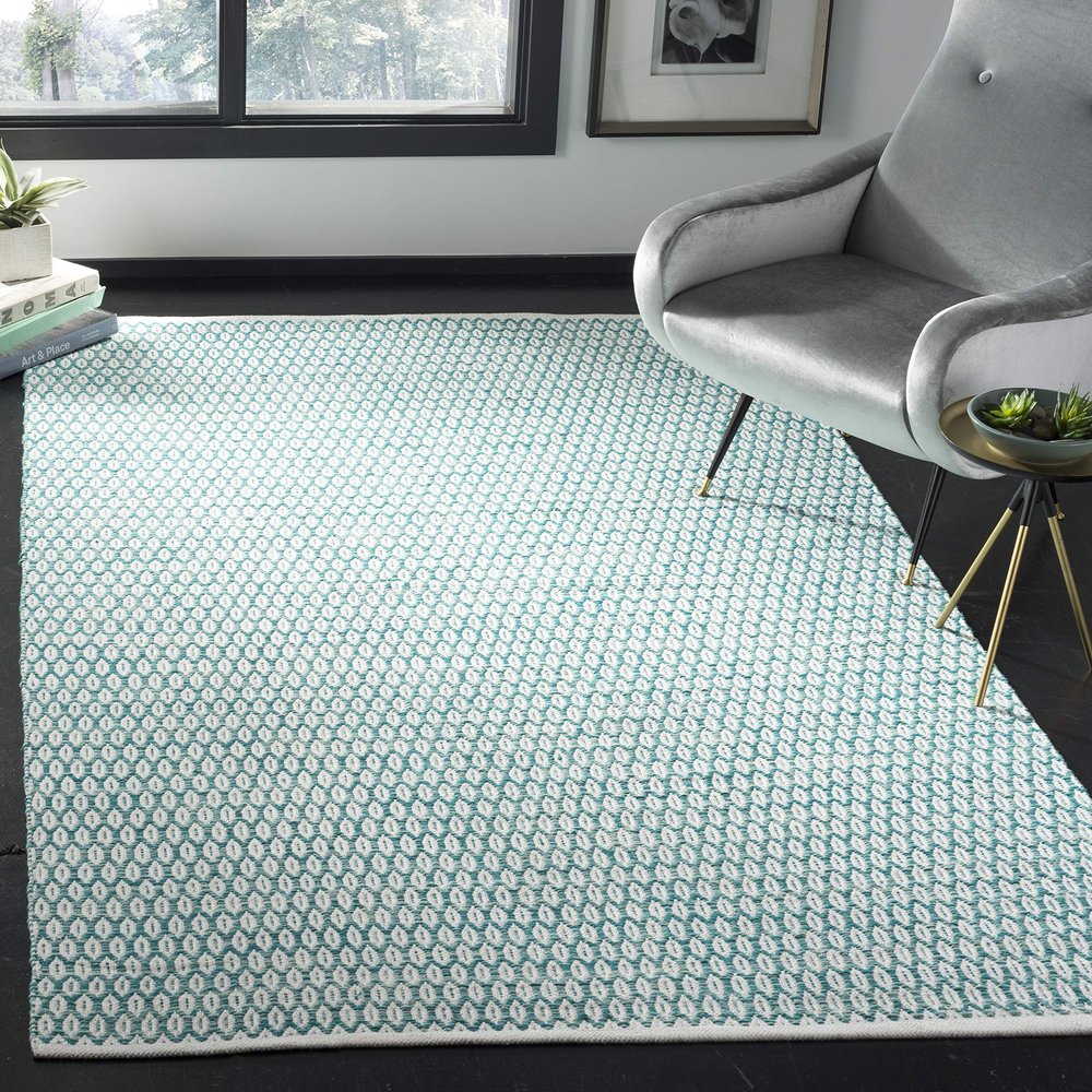 SAFAVIEH Montauk Collection Area Rug - 9' x 12', Aqua & Ivory, Handmade Cotton, Ideal for High Traffic Areas in Living Room, Bedroom (MTK608H)