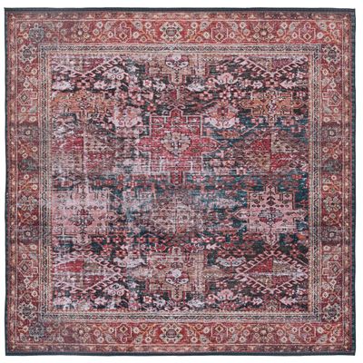 SAFAVIEH Washable Rug Tucson Collection - 6' Square, Rust & Green, Slip Resistant & Easy to Clean, Ideal for Living Room, Bedroom, Dining Space (TSN114P)